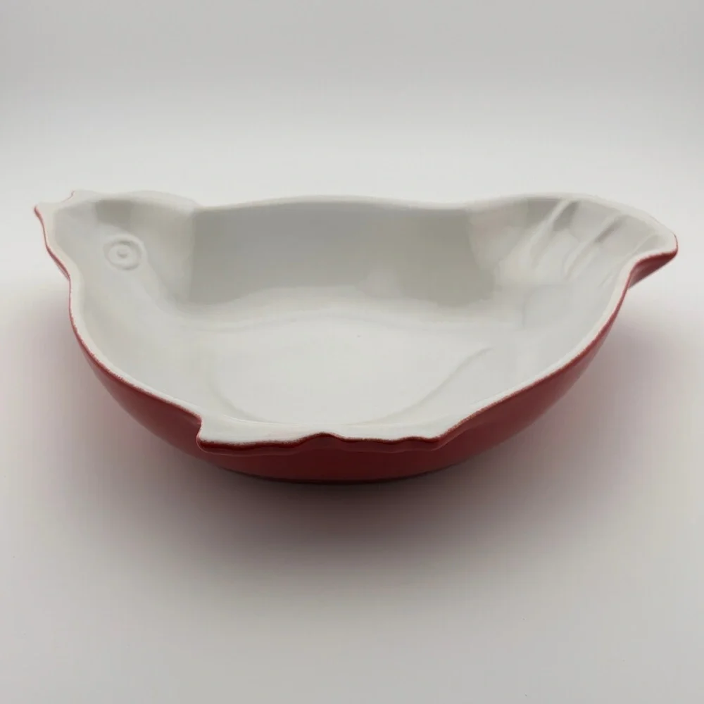 Pair of Vintage Sur La Table Red Chicken Ceramic Baking Dishes